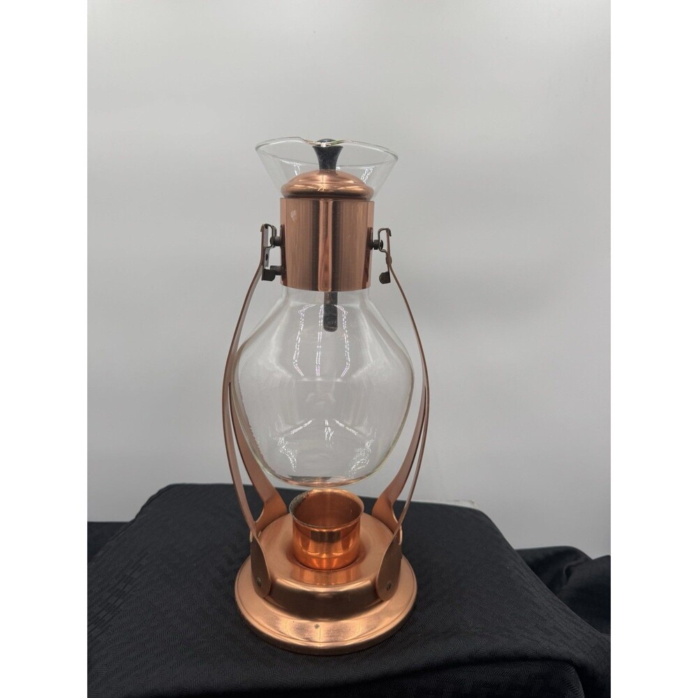 Vtg MCM Glass Coffee Carafe Pot w/ Lid & Tilt Base Glass Brass